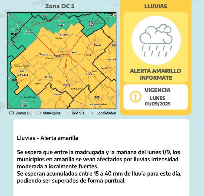 Alerta amarilla por lluvias